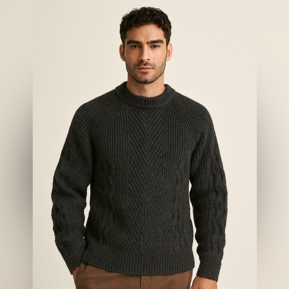 Kotn Men’s Charcoal Wool-Blend Ribbed Sweater – Size Medium